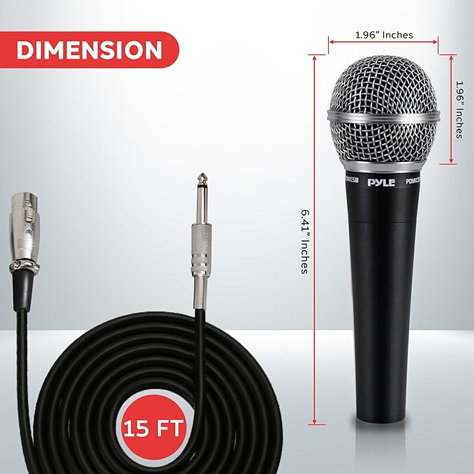 Pyle Professional Dynamic Microphone - 2-Pack Unidirectional Handheld Mic with Built-in Pop Filter, High Signal Output, 15 ft. XLR Audio Cable, Ideal for Stage, Karaoke & Studio Performances