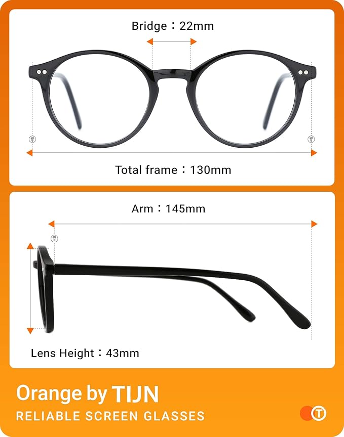 TIJN Blue Light Blocking Glasses Men Women Vintage Thick Round Rim Frame Eyeglasses