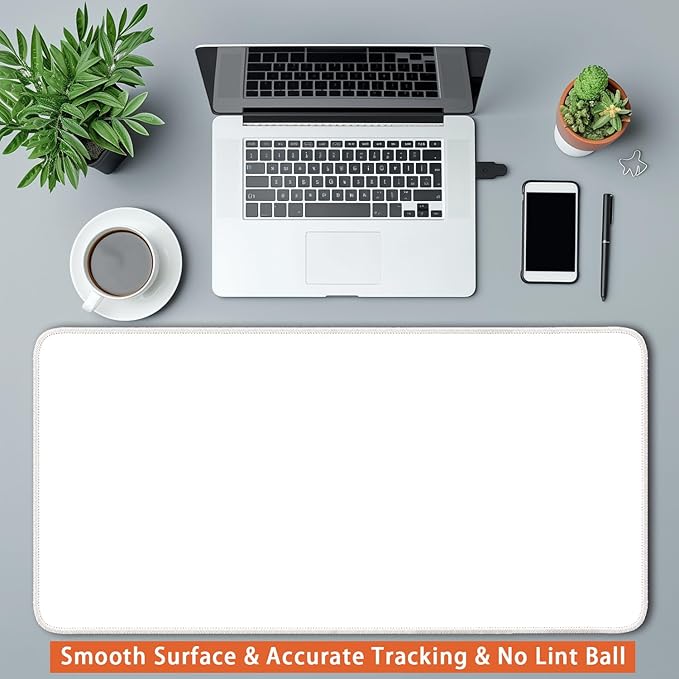 Large Mouse Pad, Non-Slip Desk Blotter, Office Desk Mat, Desk Pad Protector, Laptop Desk Pad, Desk Writing Pad for Office and Home, White, 24x12 inch
