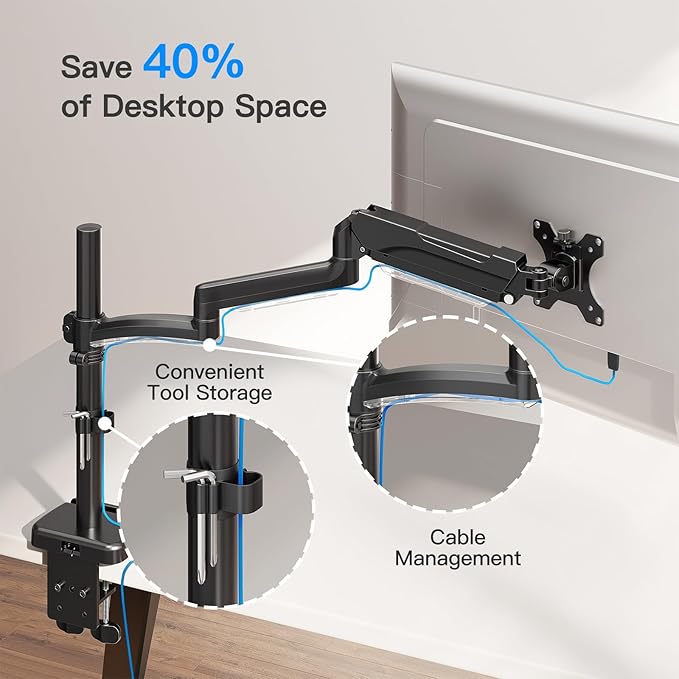 Long Arm Monitor Mount, 13 to 32 inch Computer Desk Mount, Extra Long Adjustable Stand, Hold up to 19.8lbs, Tall Arm with Tilt, Swivel, Rotation, VESA 75/100mm