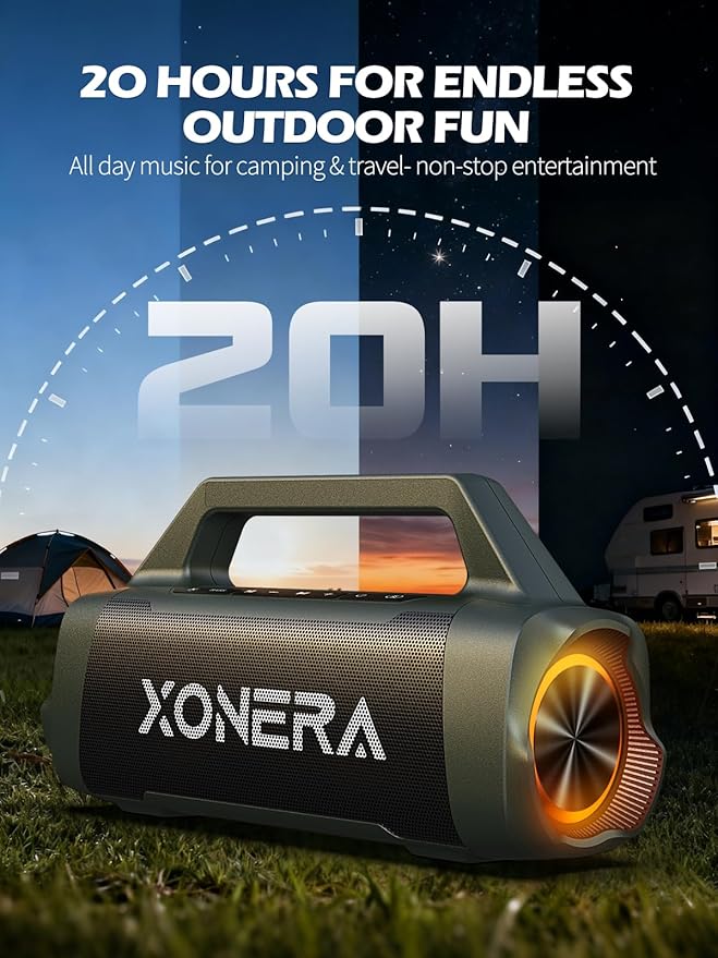 Speakers Bluetooth Wireless, 80W Peak Loud Outdoor Speaker with Bass, 20H Playtime, IPX6 Waterproof, TWS，BT5.3, Portable for Camping Hiking Boating Pool Beach, Olive Green