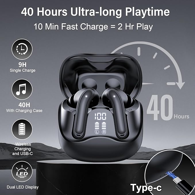Hybrid Active Noise Canceling Wireless Earbuds, 6 Mics ENC Clear Call Ear Buds, Hi-Res Audio Deep Bass Bluetooth 5.4 Headphones, 48H Playtime, IP7, 8 EQ Modes, Multipoint Connection