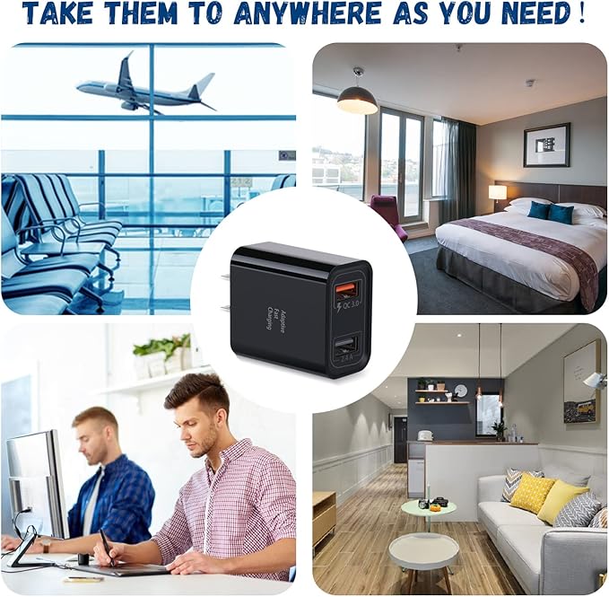 Quick Fast Charge 3.0 USB Wall Charger, Costyle 5 Pack 30W Dual USB Power Adapter (Fast Charge 3.0&5V 2.4A) Adaptive Fast Charging Block Compatible iPhone 11 XS XR, Galaxy S10 S9,Note 10-Black