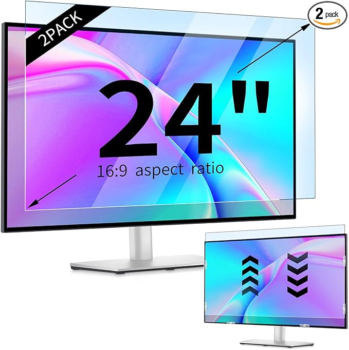 IPROKKO 2 Pack 24 inch Anti-Blue Light Monitor Screen Protector for 16:9 Widescreen, Removable Anti Glare Blue Light Blocking Screen Filter, Anti-UV Eye Protection PC Computer Film [Washable Wipes Clean]