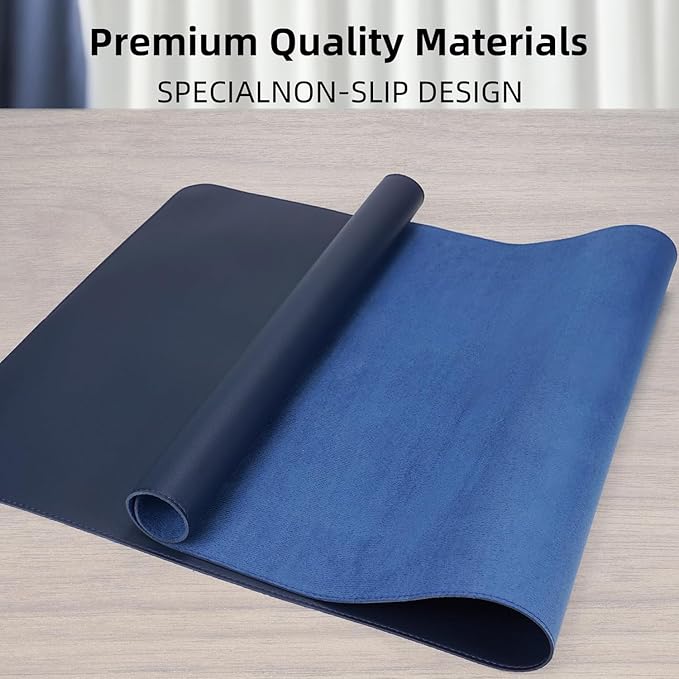 Desk Pad PU Leather Large Mouse Pad Laptop Computer Desk Mat Table Blotter Desktop Waterproof Non-Slip Protector for Office and Home (Dark Blue, 90x43cm)