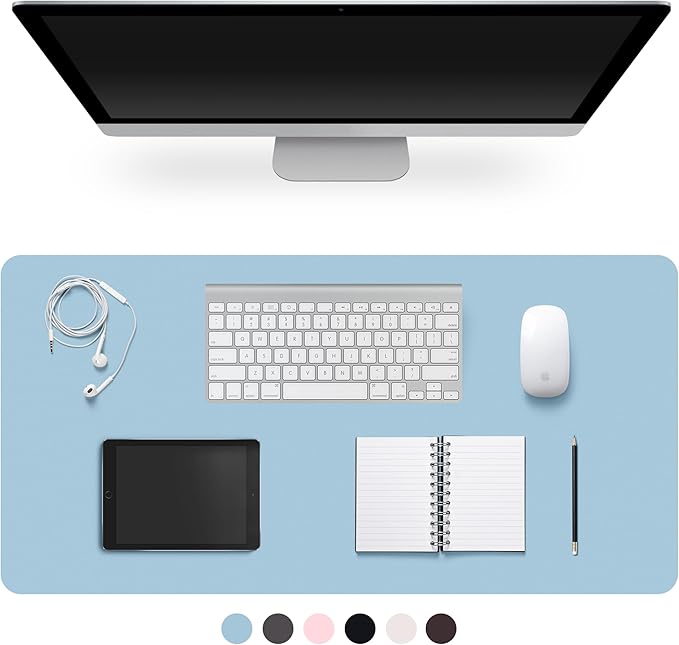 Leather Desk Pad Protector,Non-Slip Desk Pad,on-Slip PU Leather Large Mouse Pad,Easy Clean Desk Protecor Mat,Writing Pad for Office Work/Home/Decor(Blue, 31.5" x 15.7")