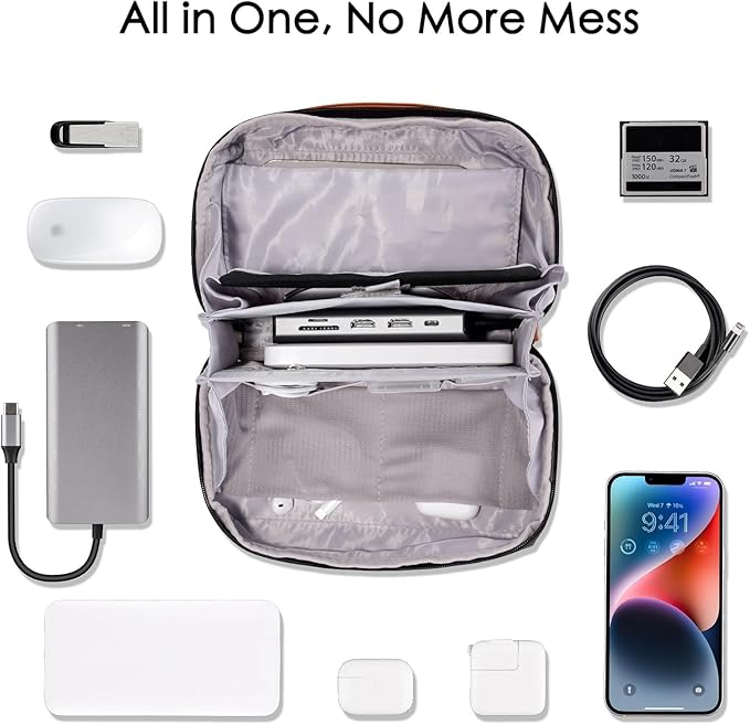 DDgro Electronics Organizer Travel Pouch - Perfect Accessory Bag for Electronics, MacBook Charger & Cords, Cables, Hard Drive (Black-Brown)