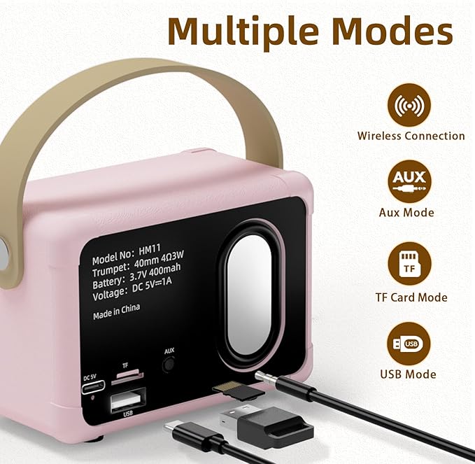 Retro Bluetooth Speakers Birthday Gifts for Girls Small Cute Pink Portable Wireless Speaker Gift Ideas for Women,Her,Girls,Wife Old School Speaker Vintage Aesthetic Decor for Bedroom,Office(Pink)