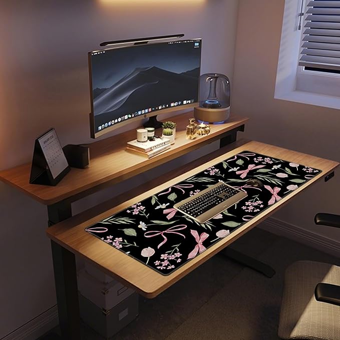 Baziabbo Black Desk Mat,XXL Extended Large Mouse Pad,Cute Gaming Mousepad with Stitched Edge,Non-Slip Rubber Base Keyboard Desk Pad for Home Office Study Game