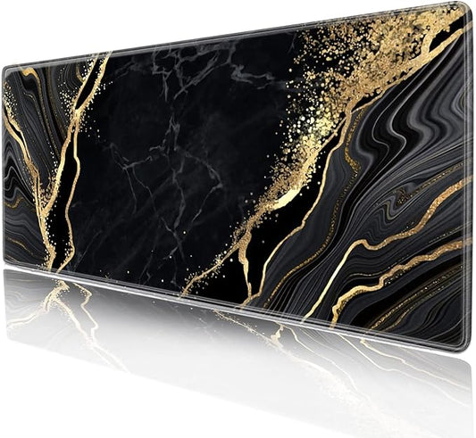 Large Gaming Extended Computer Mouse Pad with Anti Slip Rubber Base for Office Home Laptop, Keyboard Mouse Mat Desk Pad, Black and Gold Marble