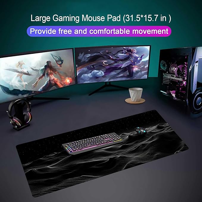 Large Extended Gaming Mouse Pad with Stitched Edges,Black 3D Design XL Desk Pad Mouse Pads for Desk,Waterproof Computer Keyboard Mat Mousepad with Non-Slip Base for Esports Pros/Gamer/Desktop/Office