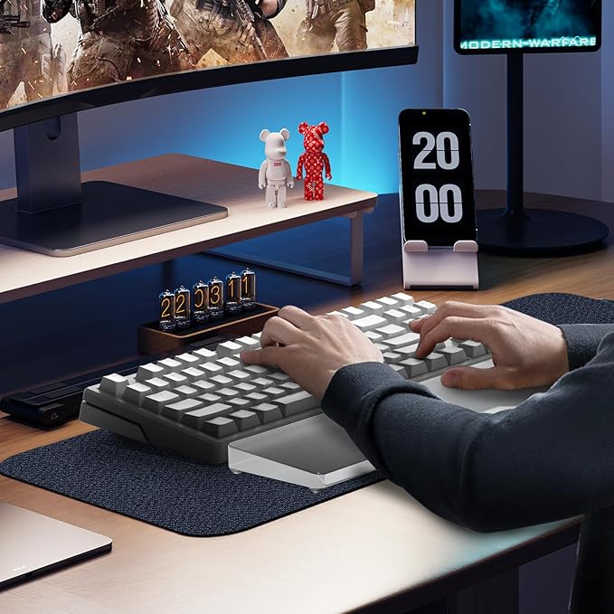 SELORSS Acrylic Keyboard Wrist Rest -80% TKL Mechanical Keyboard- CNC Aluminum Alloy Customized Logo Desk Wrist Support for Computer Keyboard,Anti-Slip Base,Wrist Pad for Office & Home,Silver