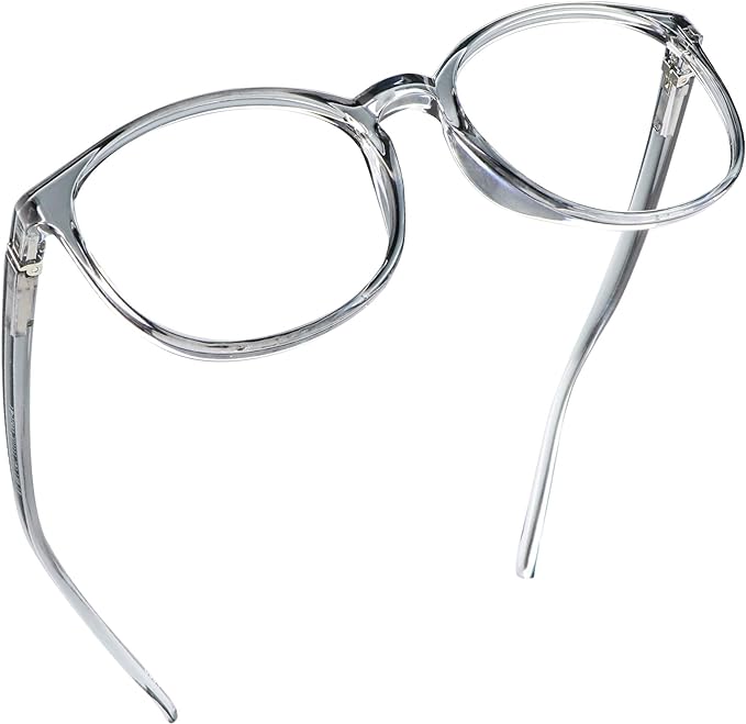 LifeArt Round Blue Light Blocking Glasses, Computer Glasses, Gaming Glasses, TV Glasses for Women Men (Clear Gray, 0.25 Magnification)