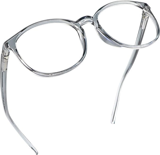 LifeArt Round Blue Light Blocking Glasses, Computer Glasses, Gaming Glasses, TV Glasses for Women Men (Clear Gray, 0.25 Magnification)