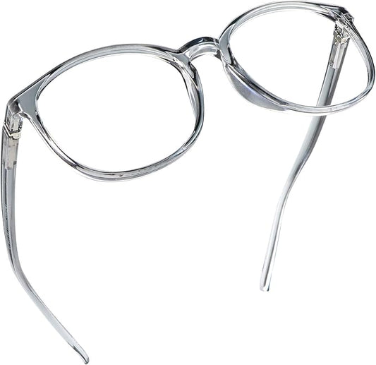 LifeArt Round Blue Light Blocking Glasses, Computer Glasses, Gaming Glasses, TV Glasses for Women Men (Clear Gray, 2.25 Magnification)