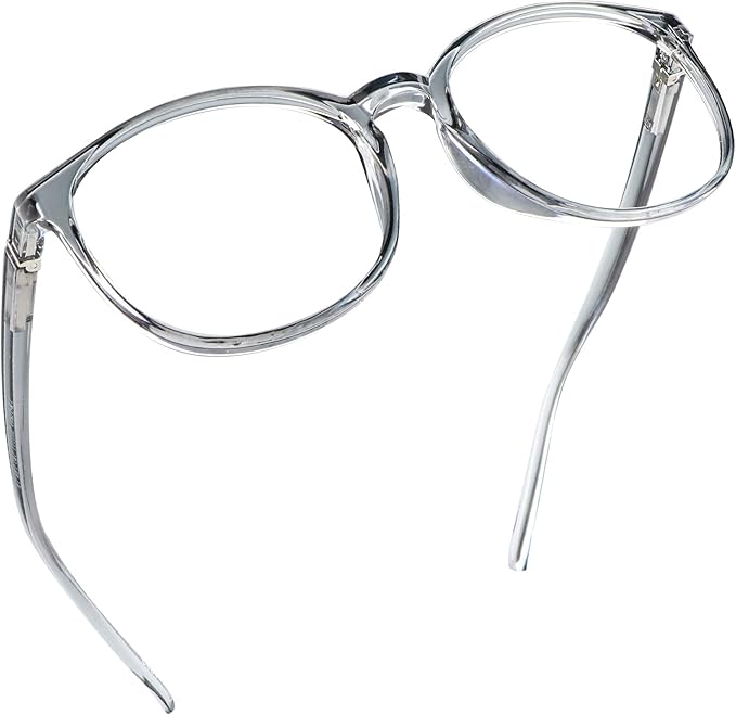 LifeArt Round Blue Light Blocking Glasses, Computer Glasses, Gaming Glasses, TV Glasses for Women Men (Clear Gray, 1.75 Magnification)