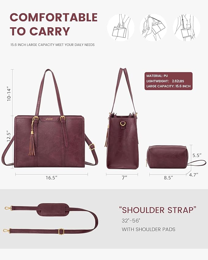 LOVEVOOK Laptop Bag for Women Vintage Leather Work Tote 15.6 inch Large Capacity Computer bag with Clutch Purse for Office, Travel, School, Casual