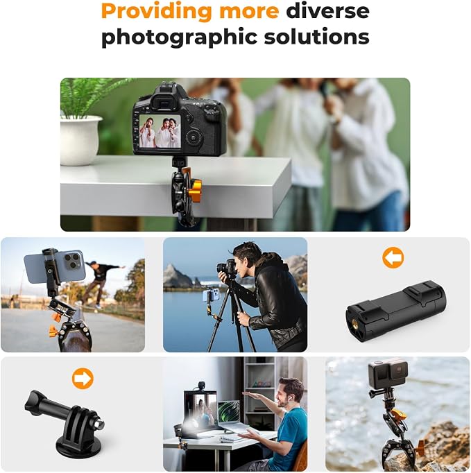 K&F CONCEPT Camera Mount Clamp, Super Crab Clamp with 1/4" Thread Holes, 60mm Max Opening for Round Pipe Flat Surface, Monitors, LED Lights, and Other Photographic Accessories - Image 4