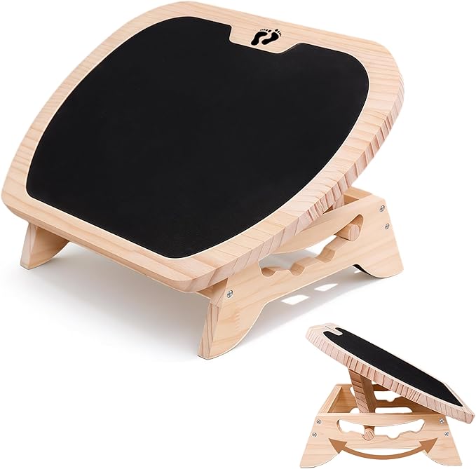 Wood Adjustable Under Desk Footrest - Ergonomic Foot Rest with 4-Level Height/Angle, Non-Slip Surface - Improves Posture & Circulation for Home Office(Natural Wood)