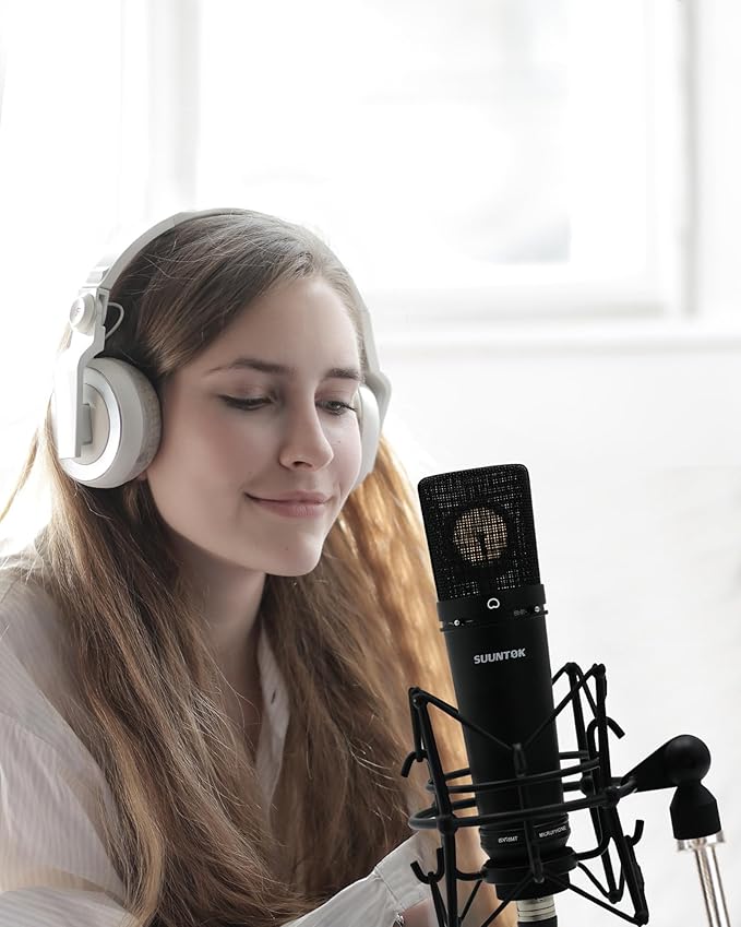 XLR Microphone, Professional Condenser Microphone with 34mm Large Diaphragm, Cardioid Studio Recording Mic Computer Gaming PC TM87KB Mic Kit for Singing, Podcasting, YouTube (Black)