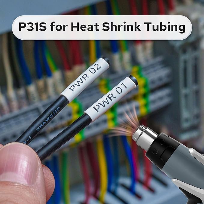 Makeid P31S Portable Industrial Label Printer, 1" Print Head with Bluetooth, Mobile/PC Software, with 0.75" x 19.68ft Label for Wire, Cable & Heat Shrink Tubes at Job Sites.