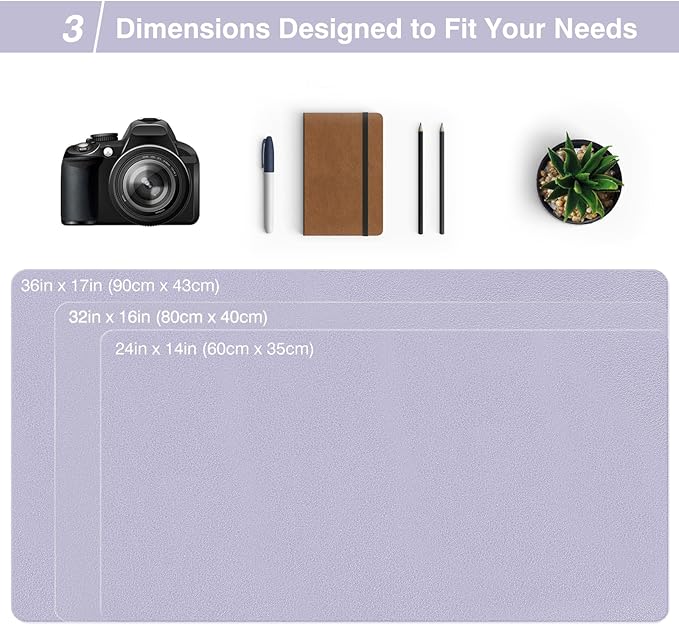 TOWWI Dual Sided Desk Pad, Large Desk Mat, Waterproof Desk Blotter Protector Mouse Pad, Leather Desk Pad Large for Keyboard and Mouse (24" x 14", Purple/Purple)