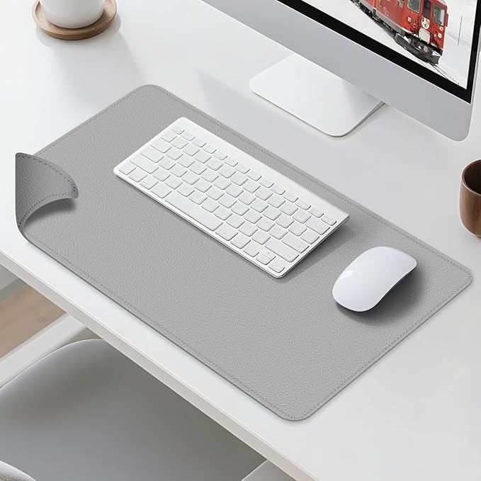 Dual Sided Leather Desk Mat - Waterproof Desk Pad - Ideal for Large Mouse Pad and Desk Mats on Top of Desks (Gray, 33"*13")