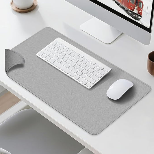 Dual Sided Leather Desk Mat - Waterproof Desk Pad - Ideal for Large Mouse Pad and Desk Mats on Top of Desks (Gray, 33"*13")