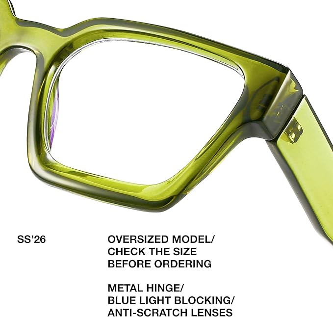 livho Oversized Eyewear Frame for Woman and Men - Rectangle Fashion Glasses for Computer, Chic Preppy Frame