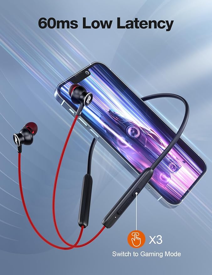 Rythflo Bluetooth Headphones,V5.2 Wireless Bluetooth Earbuds w/Mic in-Ear Magnetic Neckband Earphone 30Hrs Playtime, IPX7 Sweatproof Deep Bass Headset for Phone Call Music Sports (Red)