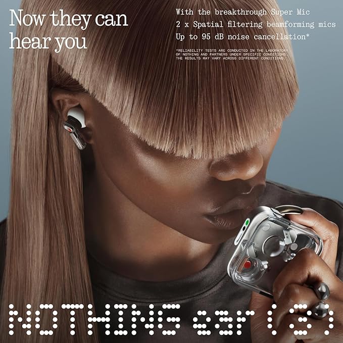Nothing Ear (3) Wireless Earbuds Super Mic 45dB Hybrid Active Noise Cancelling Bluetooth Headphones Hi-Res 6 Mics, 12mm Dynamic Bass Boost, Dual Connect ANC Sport Ear Buds for iPhone Android, Black