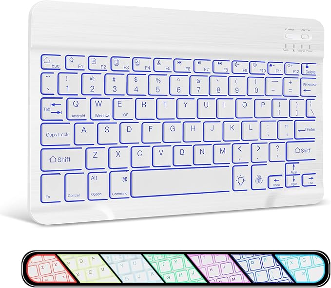 XIWMIX Ultra-Slim Wireless Bluetooth Keyboard - 7 Colors Backlit Universal Rechargeable Keyboard Compatible with iPad Pro/iPad Air/iPad 9.7/iPad 10.2/iPad mini and Other iOS Android Windows Devices