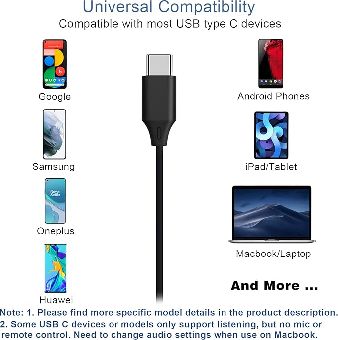 Wired USB C Headphones for iPhone 15 16 17 Air, iPad, Samsung, Google and USBC Android Phones, Type C Earbuds with Over Ear Hook, Microphone, Volume Control, Earphones Case for Sports Running