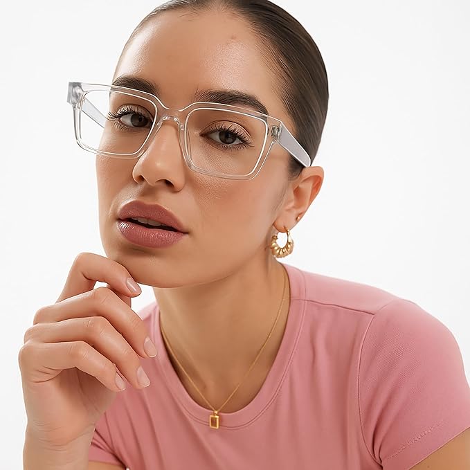 livho Oversized Eyewear Frame for Woman and Men - Rectangle Fashion Glasses for Computer, Chic Preppy Frame