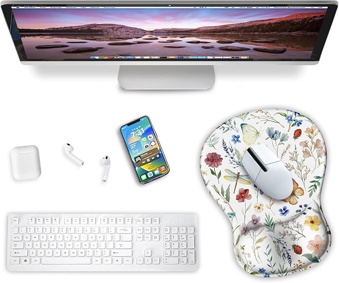 Blusabaca Mouse Pad with Wrist Rest, Butterfly Flower Ergonomic Mousepad Wrist Support for Desk, Gaming Mousepads for Wireless Mouse Computer Laptop Work Home Desk Accessories Office Supplies Decor