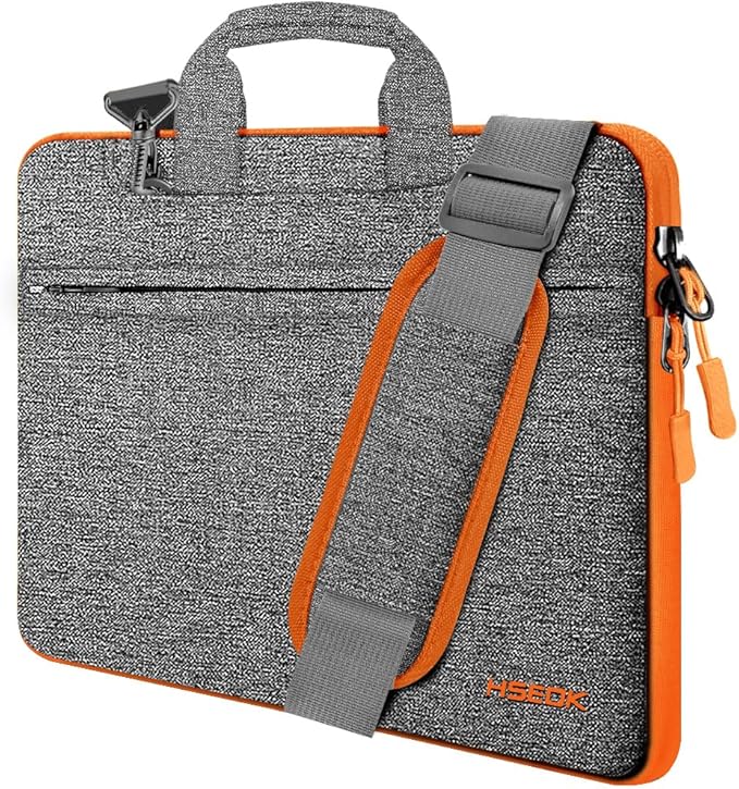 Hseok Laptop Shoulder Bag 15 15.6 16 Inch Briefcase,Compatible MacBook Pro/Neo 16",MacBook Air/Pro 15,XPS 15/16 and most 15.6-16 and Most 15-16 Notebooks,Spill-Resistant Handbag,Dark Gray & Orange