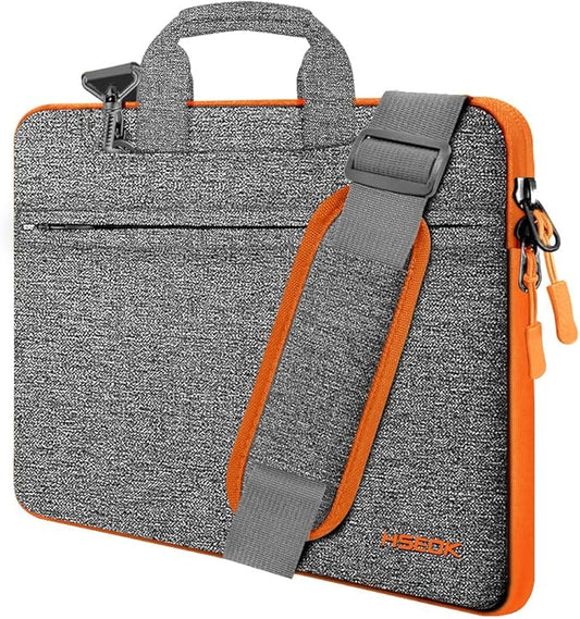 Hseok Laptop Shoulder Bag 13 13.3 14 Inch Case Compatible with MacBook Pro/Neo 14" M5/M4/M3/M2/M1,Mac Air/pro/Neo 13" and Most 13 13.3 14 Notebooks,Spill-Resistant Briefcase,Dark Gray & Orange