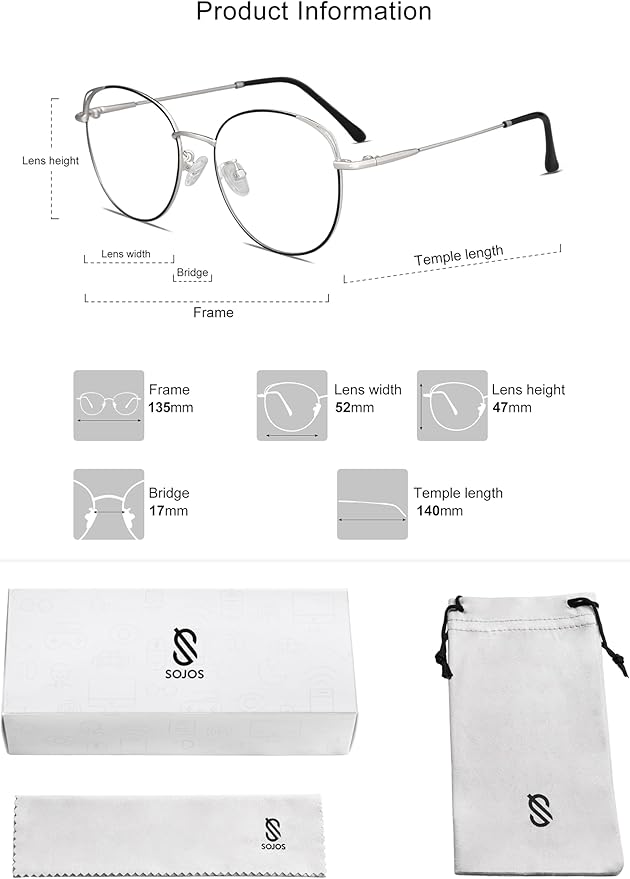 SOJOS Cat Eye Blue Light Blocking Glasses for Woman Hipster Metal Frame Womens Eyeglasses She Young SJ5027