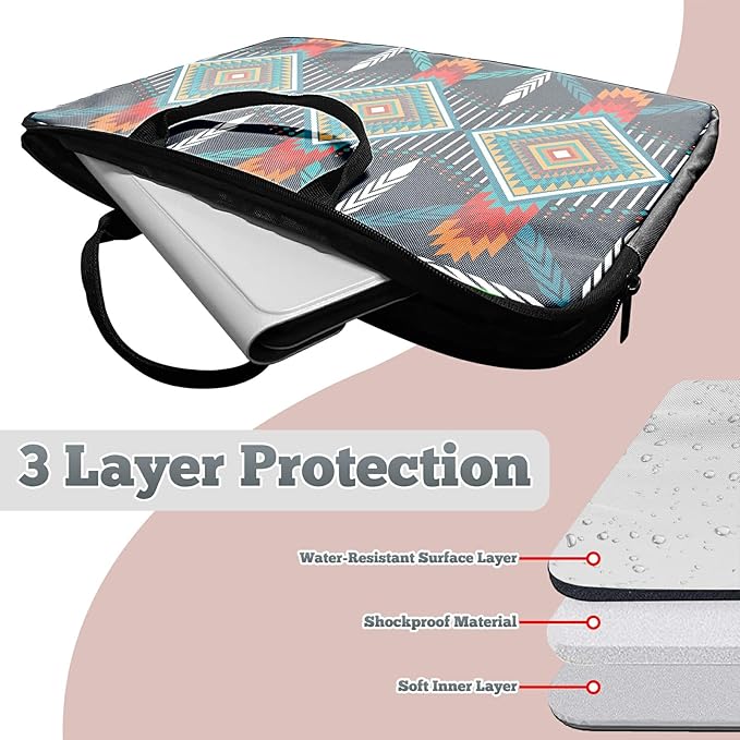 Laptop Sleeve Case 15 inch Plus Cute Mousepad, Geometric Bohemian Artesian Slim Carrying Case Durable Handbag Protective Travel Laptop Bag for 13-15 inch Tablet,Laptop, Ultrabook Notebook