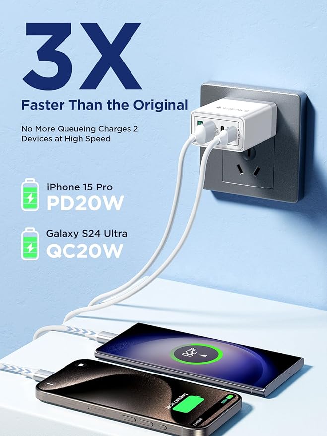 Aioneus USB C Charger Block, 40W Fast Charging Block Type C Charging Block 4-Port Dual Port PD+QC Wall Charger Head Cube for iPhone 17 16 15 14 13 12 11 Pro Max XS, iPad, Samsung Phone, Tablet