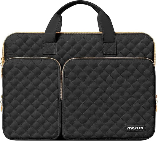 MOSISO 360 Protective Laptop Case 14 inch, 14 inch Laptop Sleeve Compatible with HP Lenovo Dell ASUS Acer, HP Stream, Dell Latitude, Square Quilted Bag Cover with 2 Pockets&Handle&Belt, Black