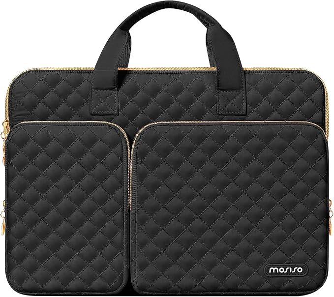 MOSISO 360 Protective Laptop Case 16 inch,15-15.6 inch Laptop Sleeve Compatible with MacBook Pro 16 M5 M4 M3 M2 M1 HP Acer Dell Lenovo,Square Quilted Bag Cover with 2 Pockets&Handle&Belt, Black
