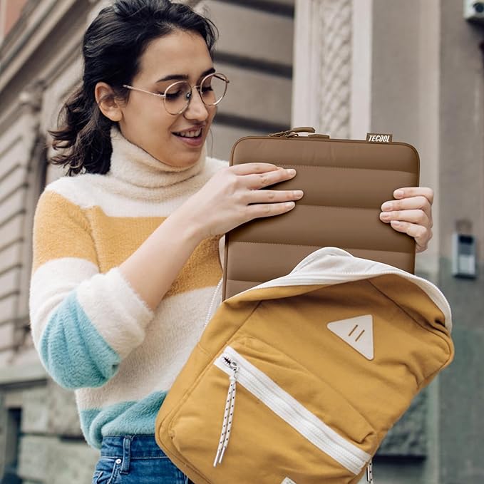 TECOOL Puffy Laptop Case 13.3 inch,13-13.3 inch Laptop Sleeve for MacBook Air 13 inch M5(2026) M4 M3 M2 M1,Macbook Neo 13 A18, Mac Pro 13/Mac Pro 14 M5 Waterproof Notebook Sleeve with Small Case,Brown