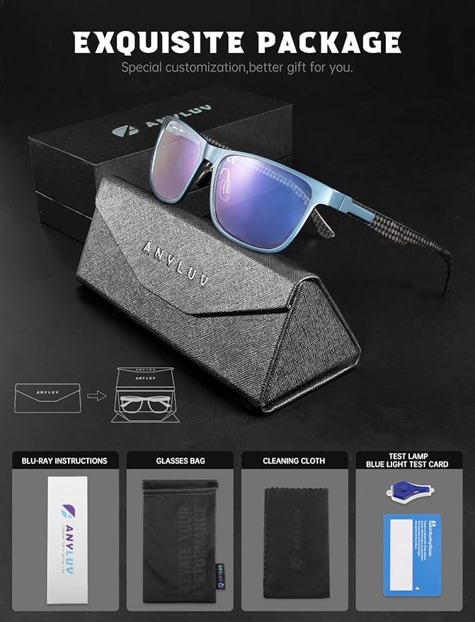 ANYLUV Carbon Fiber Reading Glasses for Men Women, Blue Light Blocking Computer Readers, Anti Glare Spring Hinge