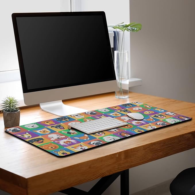Keyboard Mats Dogs Full Mouse Mat, Desk Mouse Pad Extra Large Mouse Pads, Oversized Mousepad Non-Slip Rubber Base Waterproof with Stitched Edges, 35.4 X 15.7 inch for Work/Game/Office/Home