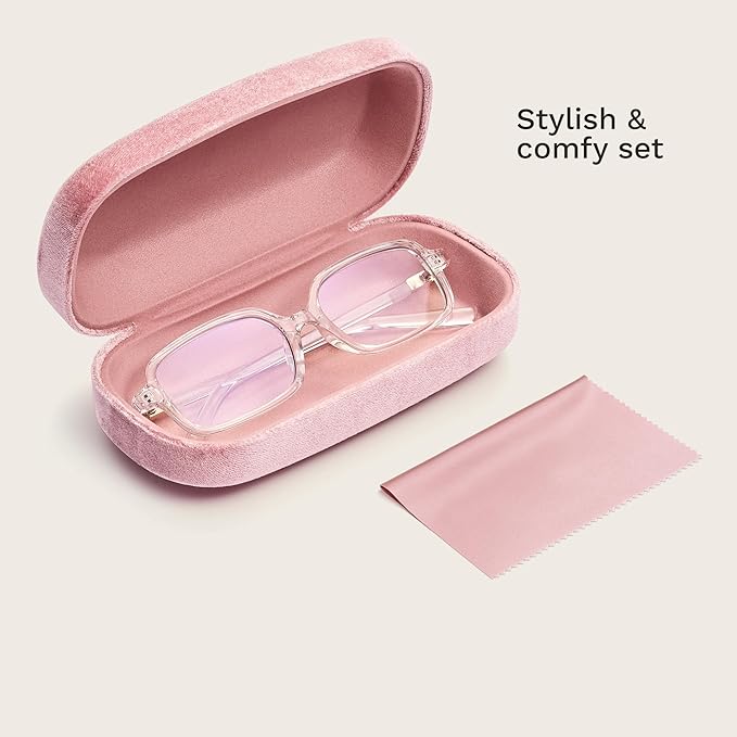 livho Blue Light Glasses for Women – Y2K Aesthetic Frame with Blush Pink Case, 90s Vibe for Screen Time Blue Light Blocking