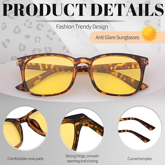 Polarized Sunglasses for Women Men, Night Driving Glasses Anti Glare Yellow Lens UV 400 for Day Night Use