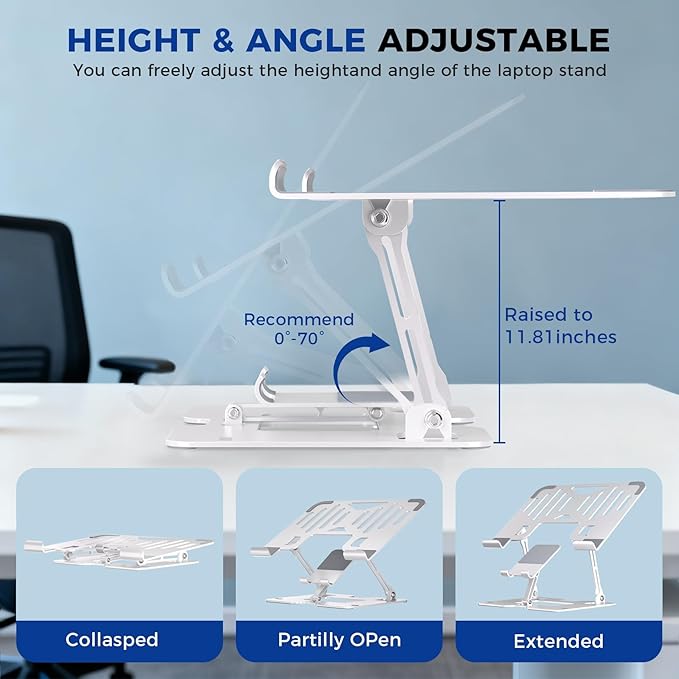 Ergonomic 2-in-1 Laptop Phone Stand for Desk, Adjustable Riser, Sturdy and Portable, Fits All Laptops and Phone (White)