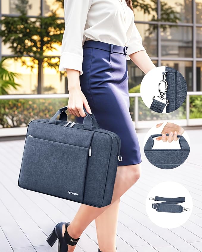 Ferkurn Laptop Bag Case for Women Men Computer Bag Compatible with HP Envy Pavilion Omen/LG Gram/MSI/Dell Inspiron XPS/Lenovo/Acer, Shoulder Strap Carrying Messenger Briefcase, Grey, 14 Inch