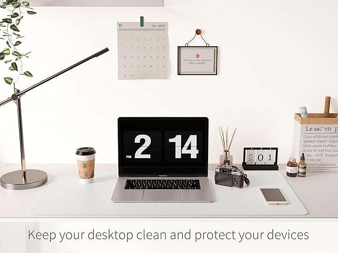 RENMTURE Dual-Sided Mouse Pad, Natural Cork & PU Leather Large Desk Pad for Office and Home Work, Desk Protector Non-Slip, Waterproof, Easy Clean (White, 32"x16")